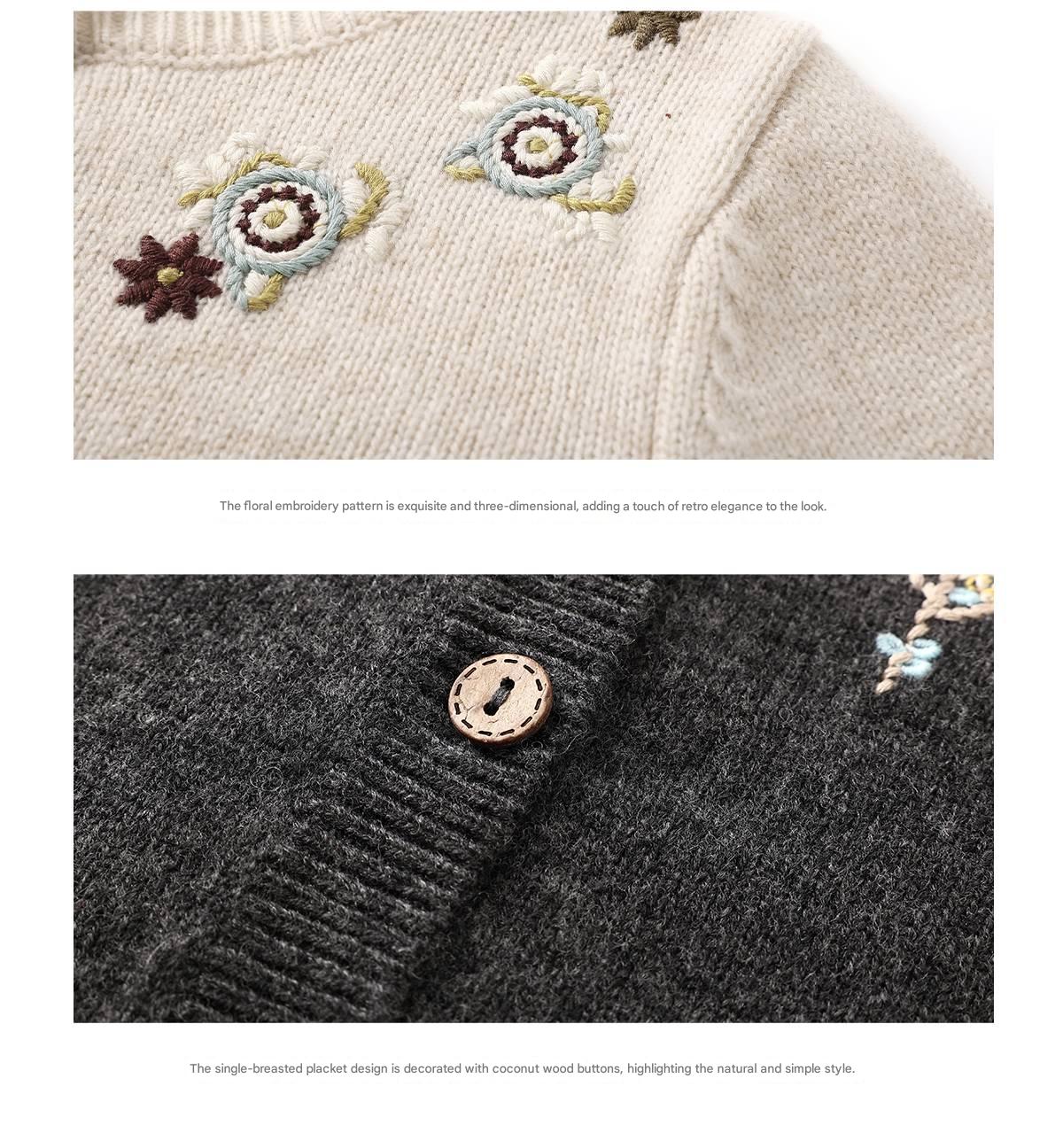 -長袖カーディガン ウール混紡 刺繍デザイン クルーネック【mh0011343】 - mamahalo shop - カーディガン・パーカー -  べビー服 - 子供服 - 男の子 - 女の子