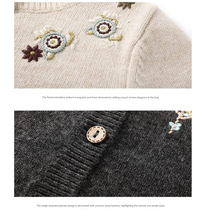 -長袖カーディガン ウール混紡 刺繍デザイン クルーネック【mh0011343】 - mamahalo shop - カーディガン・パーカー -  べビー服 - 子供服 - 男の子 - 女の子