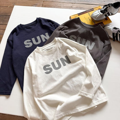 キッズ ジュニア 英字ロゴ プリント クルーネック 長袖Tシャツ【mh0014421】