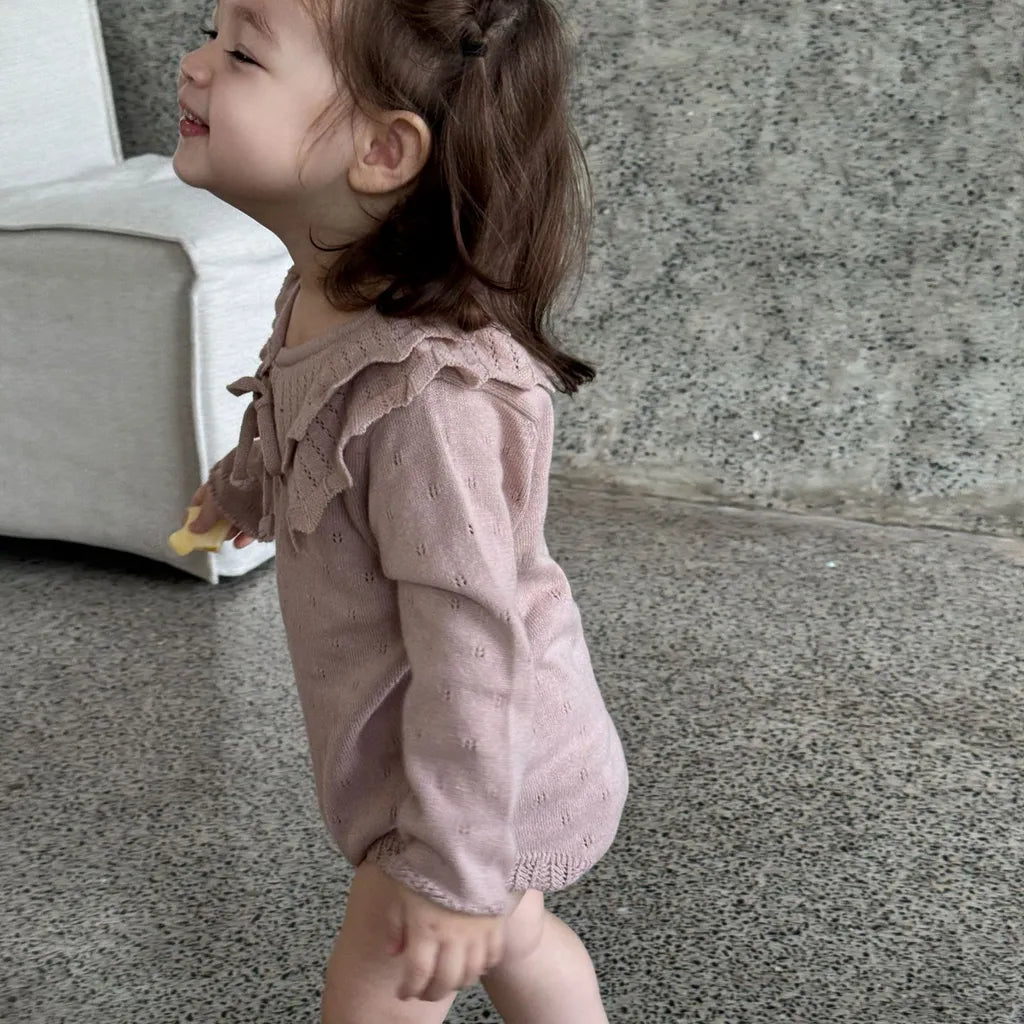 -ビッグカラーリボン付きニットロンパース【mh0011149】 - mamahalo shop - 長袖ロンパース -  べビー服 - 子供服 - 男の子 - 女の子