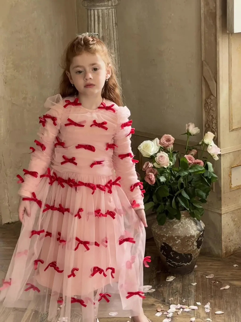 -ベロアリボンチュールロングドレスワンピース【mh0011210】 - mamahalo shop - 長袖ワンピース -  べビー服 - 子供服 - 男の子 - 女の子