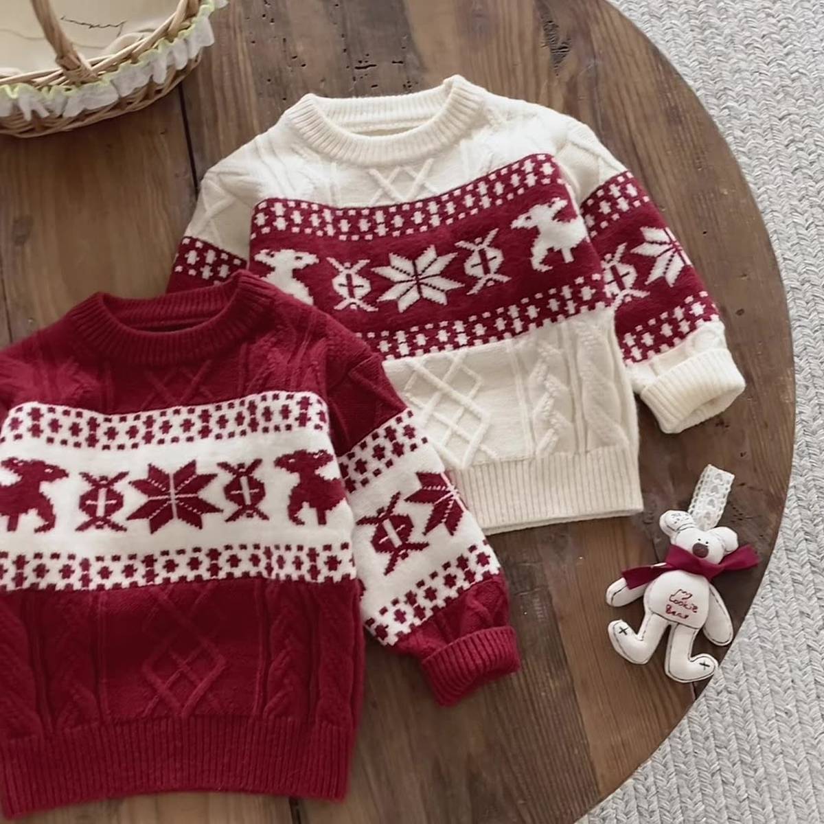 -長袖セーター ニット プルオーバー ノルディック柄 雪の結晶 トナカイ柄 あったか【mh0011378】 - mamahalo shop - ニット・セーター -  べビー服 - 子供服 - 男の子 - 女の子