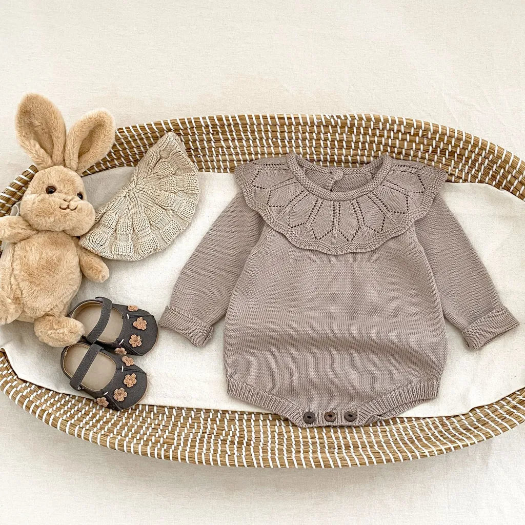 -ラッフルレースニット襟長袖ロンパース【mh0011077】 - mamahalo shop - 長袖ロンパース -  べビー服 - 子供服 - 男の子 - 女の子