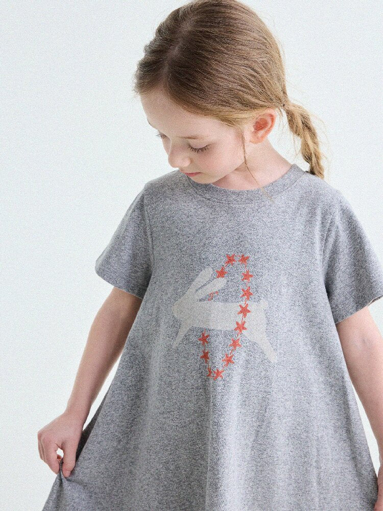 Rabbit Print A-line T-shirt Dress Aライン 半袖ワンピース【mh0013189】