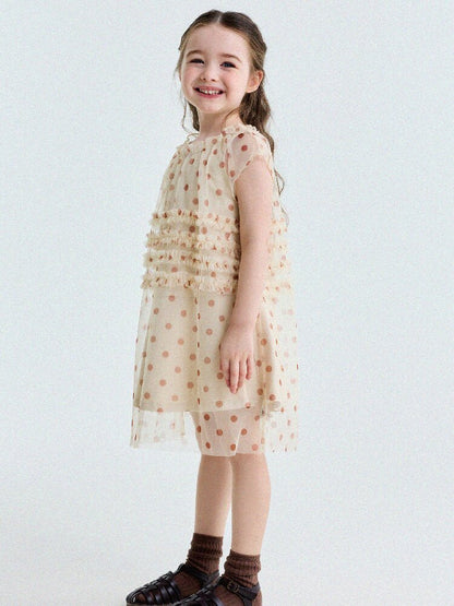 Polka Dot Ruffle Mesh Dress チュール フレンチスリーブワンピース【mh0013199】