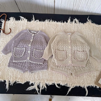 -ケーブルニットカーディガン+ショートパンツ 2点セット【mh0011169】 - mamahalo shop - 長袖セットアップ -  べビー服 - 子供服 - 男の子 - 女の子