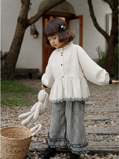 Embroidered Blouse Gingham Pants 裾刺繍 ブラウス ギンガム パンツ セットアップ【mh0012727】