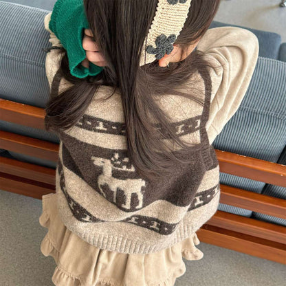 ニットベスト ジップアップ ノルディック柄 ノースリーブ トップス【mh0011429】