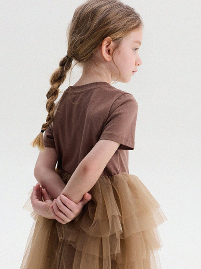 Short Sleeve Tiered Tulle Dress ドッキング 半袖ワンピース【mh0013183】