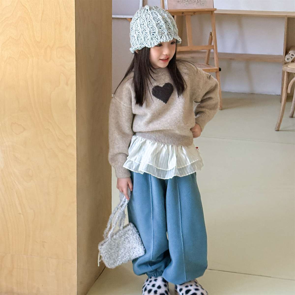 長袖ニット ハート柄プルオーバー クルーネック ゆるシルエット【mh0011432】