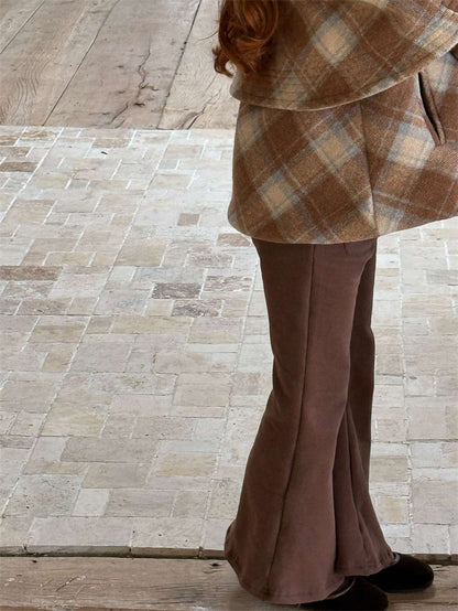 裏起毛フレアパンツ ベルボトム 暖かポケット付き ロングパンツ【mh0011444】