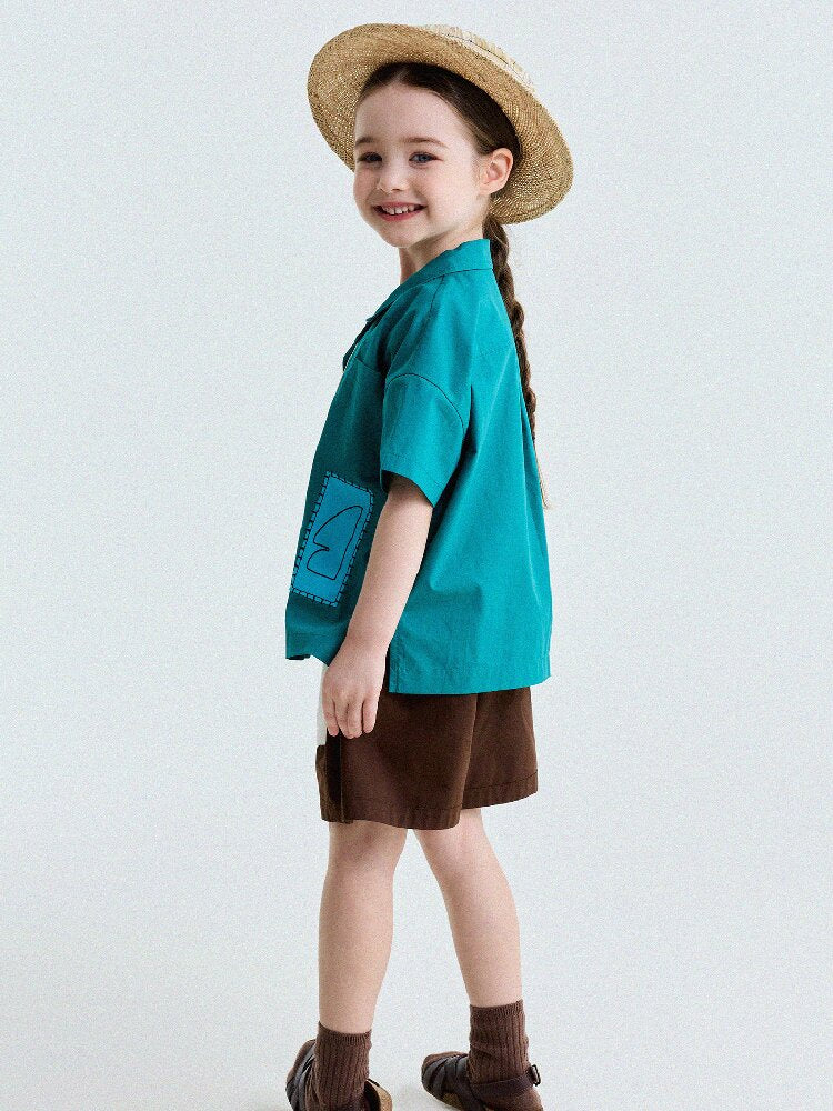 Retro Color-Blocking Short-Sleeved Cotton Shirt レトロ 半袖シャツ【mh0013207】