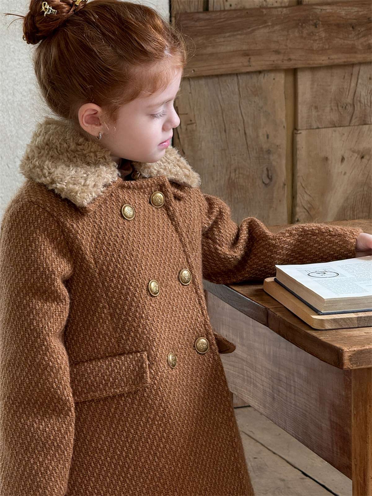 -ミドル丈コート ファーカラー プレッピーツイード風アウター【mh0011441】 - mamahalo shop - ショートコート・ジャケット・ジャンパー -  べビー服 - 子供服 - 男の子 - 女の子