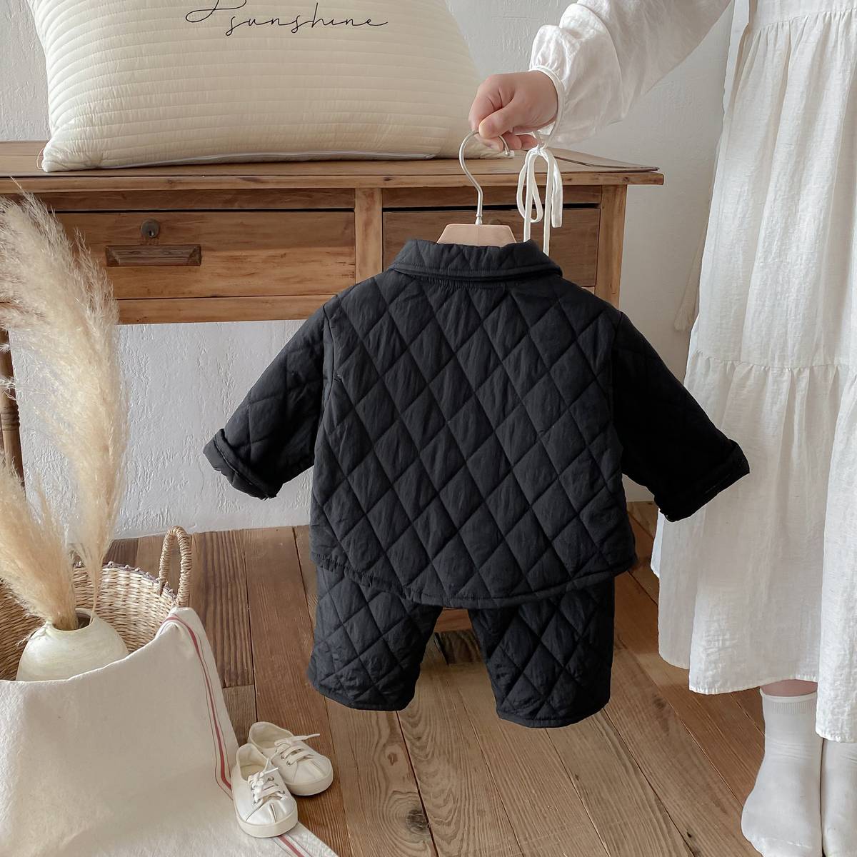 -長袖キルティングジャケット+パンツ セットアップ 2点セット 防寒 中綿ダイヤ柄【mh0011387】 - mamahalo shop - 長袖セットアップ -  べビー服 - 子供服 - 男の子 - 女の子