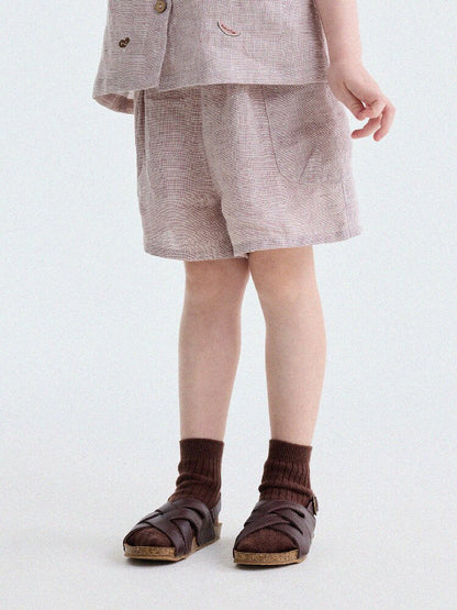 Embroidered Linen Sleeveless Shirt Shorts フルーツ刺繍 ノースリーブシャツ ショートパンツ【mh0013187】