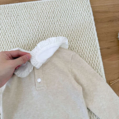 長袖Tシャツ フリル襟 フライス 裏起毛 リブTシャツ【mh0011508】