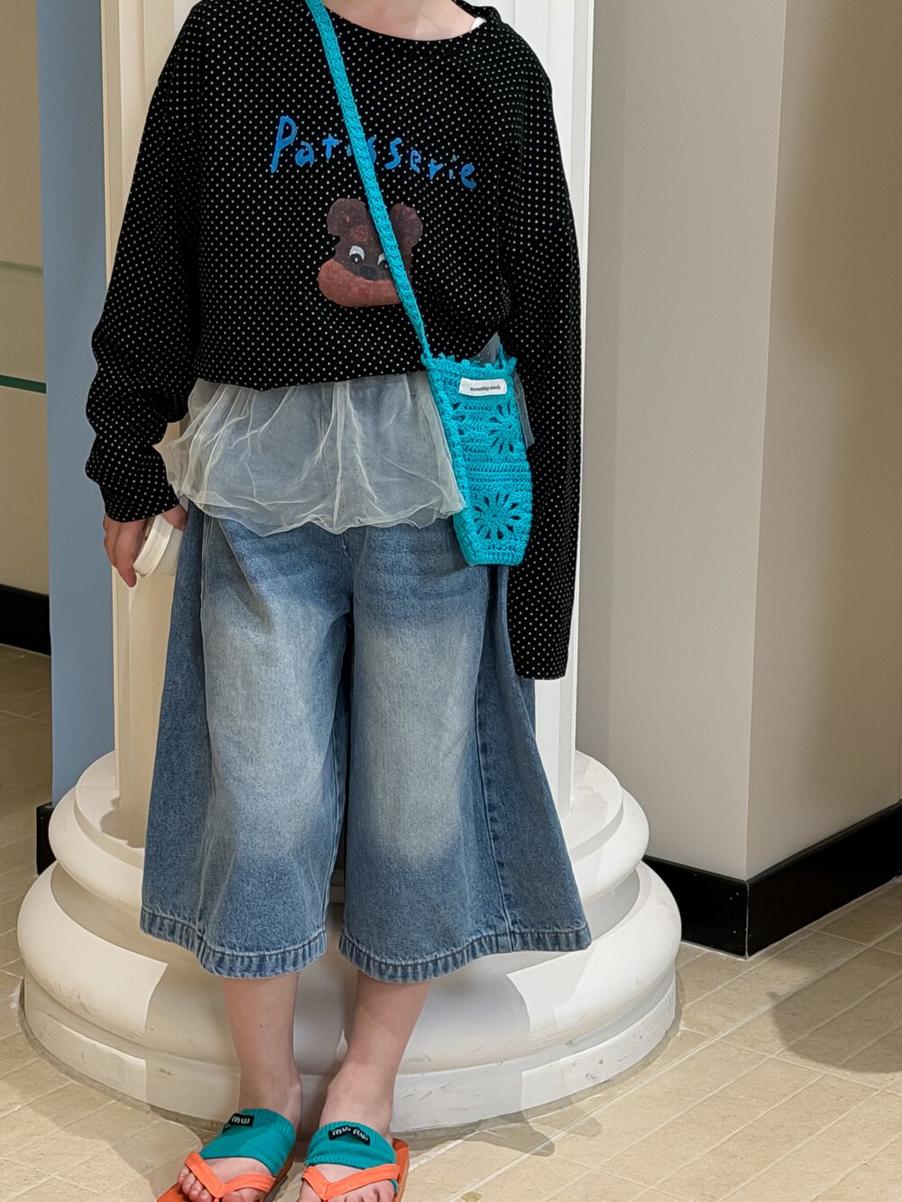 Polka Dot Cartoon Letter T-Shirt ドット柄キャラクター長袖Tシャツ【mh0012106】