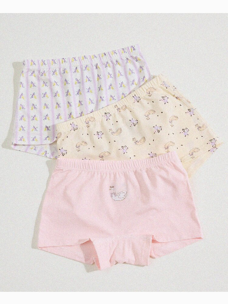 Girls' Cartoon Breathable Boxer Shorts ボタニカルプリント ボクサーパンツ【mh0013205】