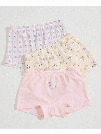 Girls' Cartoon Breathable Boxer Shorts ボタニカルプリント ボクサーパンツ【mh0013205】