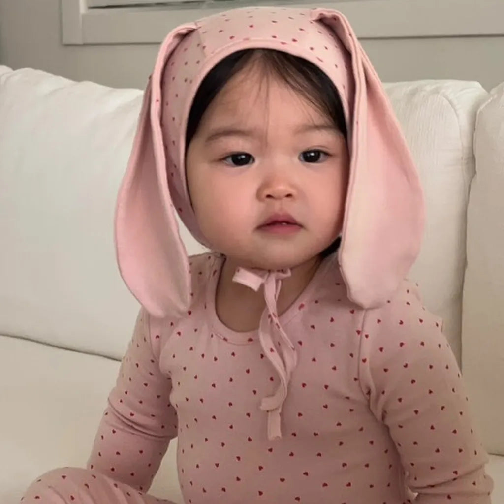 -ハートプリントトップス+レギンスセット うさ耳帽子 3点セット【mh0011177】 - mamahalo shop - 長袖セットアップ -  べビー服 - 子供服 - 男の子 - 女の子