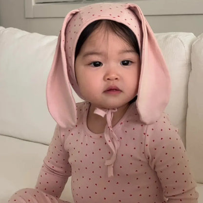 -ハートプリントトップス+レギンスセット うさ耳帽子 3点セット【mh0011177】 - mamahalo shop - 長袖セットアップ -  べビー服 - 子供服 - 男の子 - 女の子