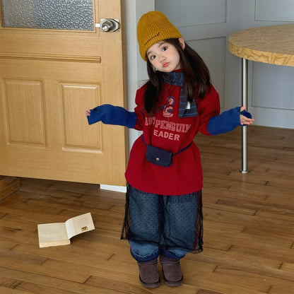 -長袖Tシャツ フリース素材 ハイネック ペンギン刺繍 プルオーバー【mh0011407】 - mamahalo shop - 長袖Tシャツ -  べビー服 - 子供服 - 男の子 - 女の子