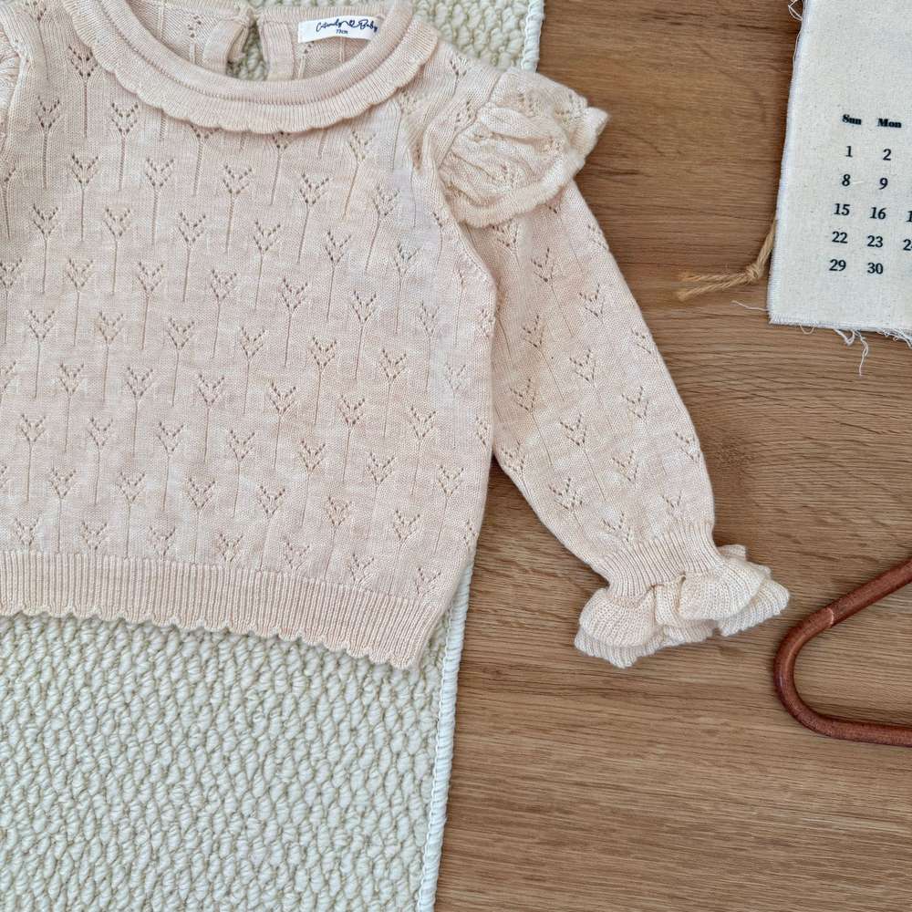 長袖ニット フリル襟 フリル袖 透かし編み ベビーセーター【mh0011507】