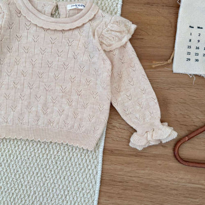 長袖ニット フリル襟 フリル袖 透かし編み ベビーセーター【mh0011507】