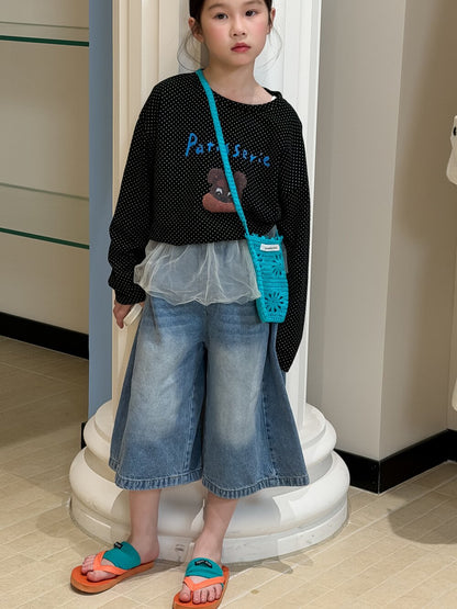 Polka Dot Cartoon Letter T-Shirt ドット柄キャラクター長袖Tシャツ【mh0012106】