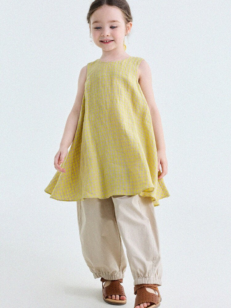 Gingham Plaid Linen Sundress チェック ノースリーブワンピース【mh0013186】