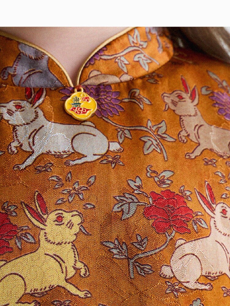 Retro Rabbit Elephant Pattern Stand Collar Dress アニマルプリント 半袖ワンピース【mh0013174】