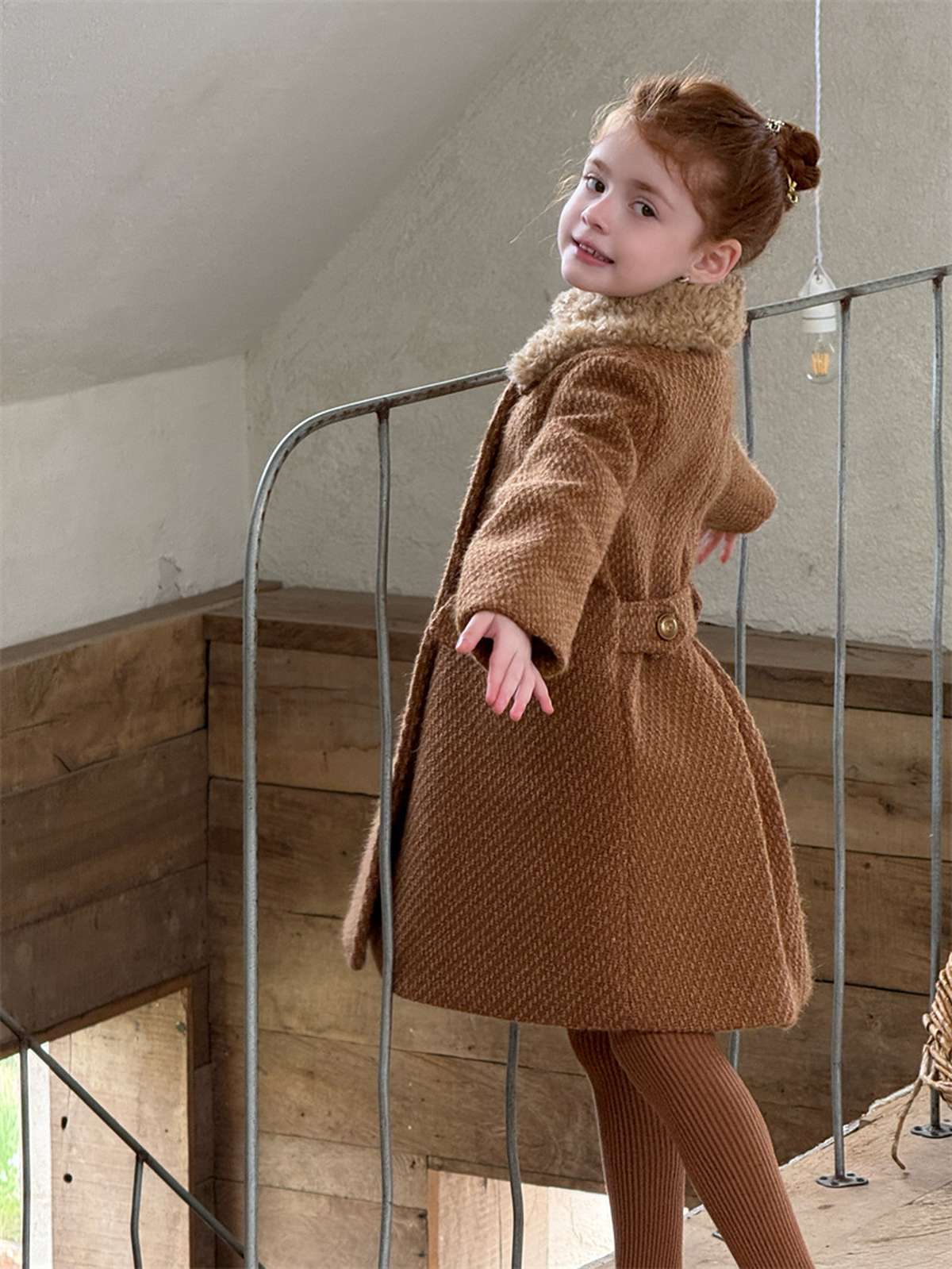 -ミドル丈コート ファーカラー プレッピーツイード風アウター【mh0011441】 - mamahalo shop - ショートコート・ジャケット・ジャンパー -  べビー服 - 子供服 - 男の子 - 女の子