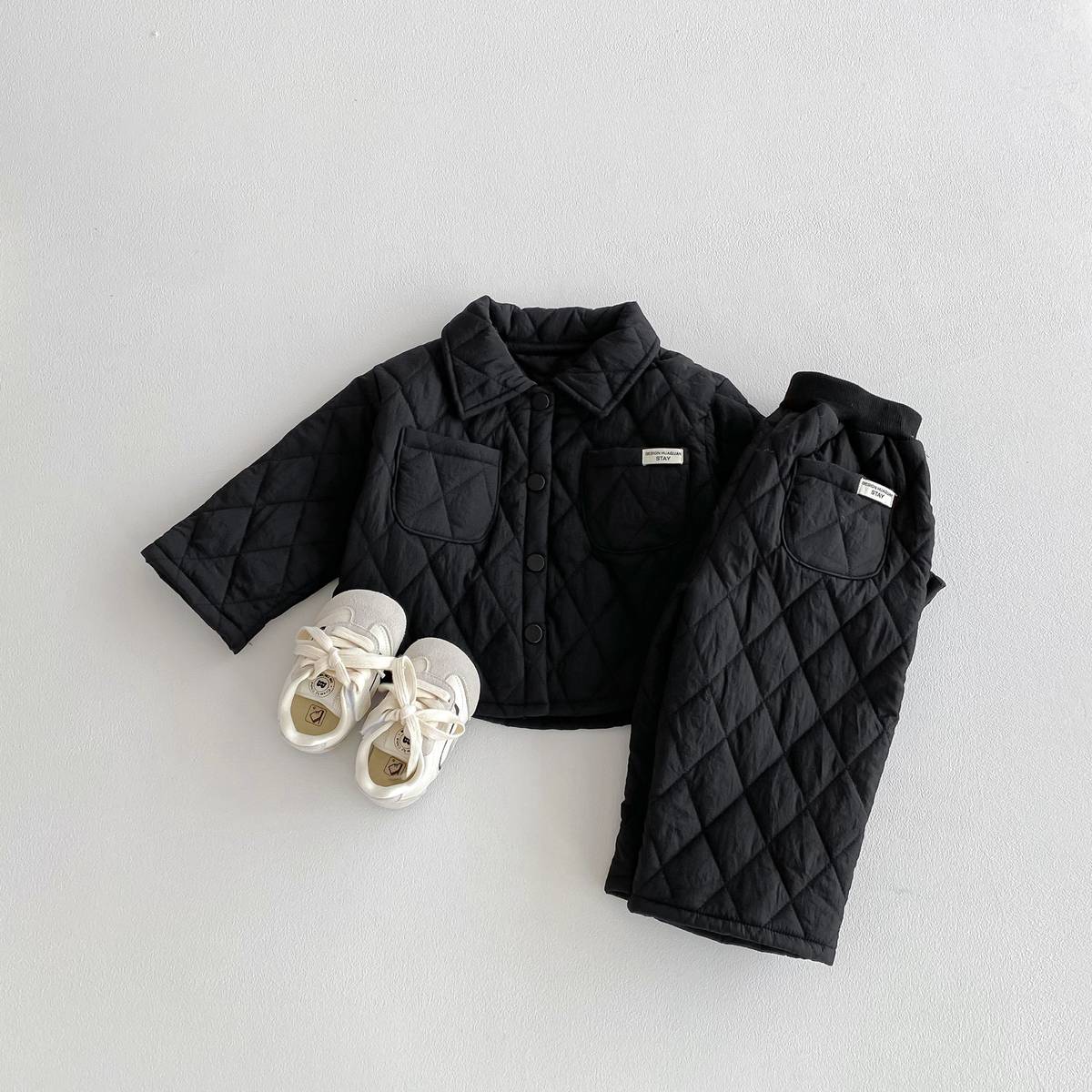 -長袖キルティングジャケット+パンツ セットアップ 2点セット 防寒 中綿ダイヤ柄【mh0011387】 - mamahalo shop - 長袖セットアップ -  べビー服 - 子供服 - 男の子 - 女の子