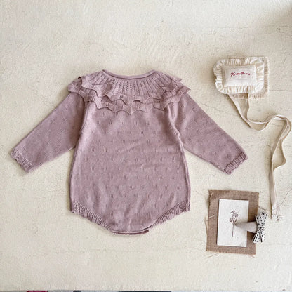 -ビッグカラーリボン付きニットロンパース【mh0011149】 - mamahalo shop - 長袖ロンパース -  べビー服 - 子供服 - 男の子 - 女の子