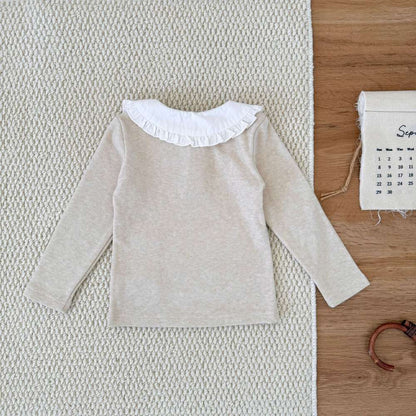 長袖Tシャツ フリル襟 フライス 裏起毛 リブTシャツ【mh0011508】