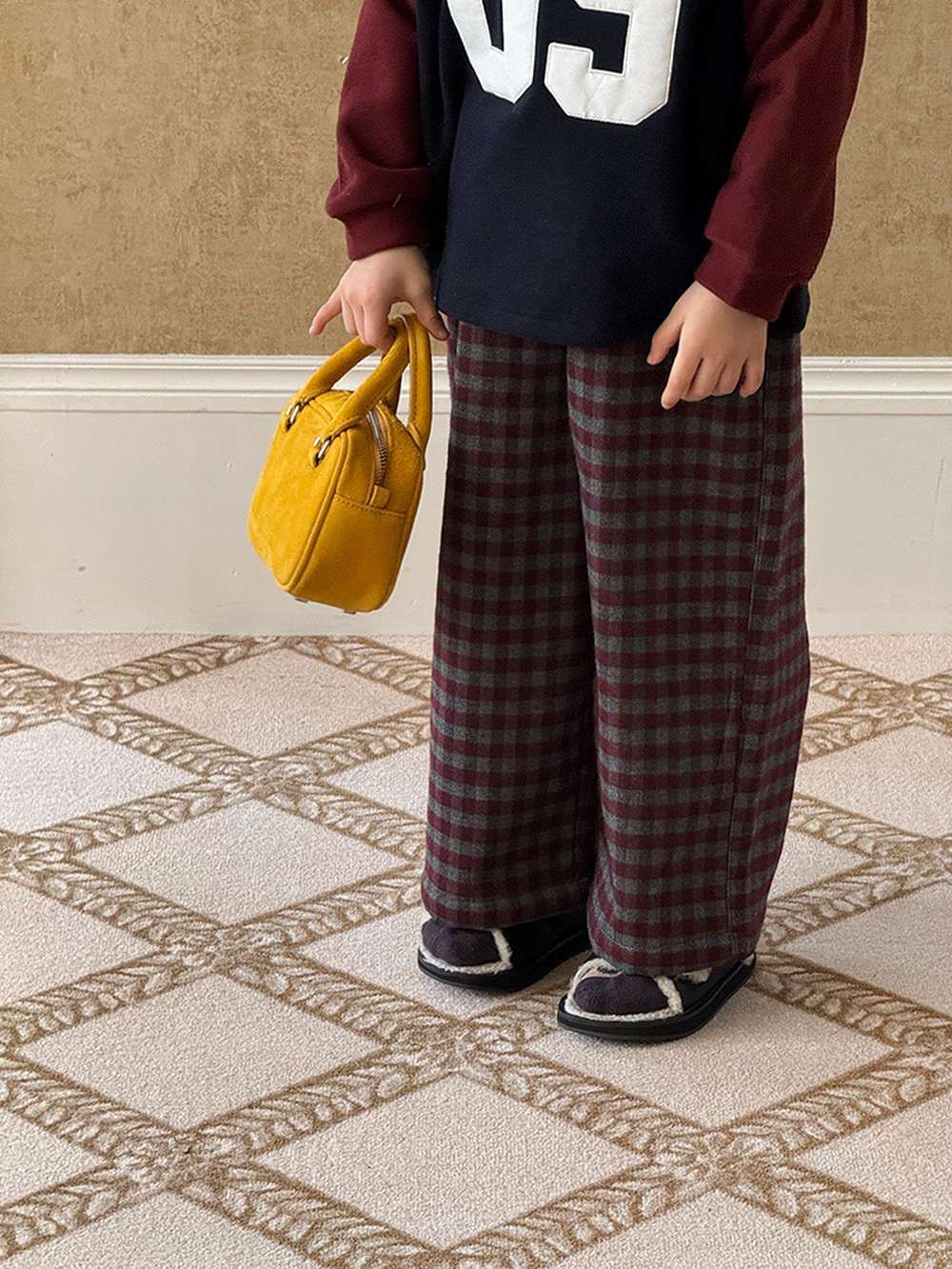 Long pants, brushed lining, check pattern, straight pants [mh0011463]