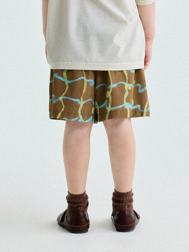 Abstract Line Quick-Dry Shorts ワッペン ハーフパンツ【mh0013197】