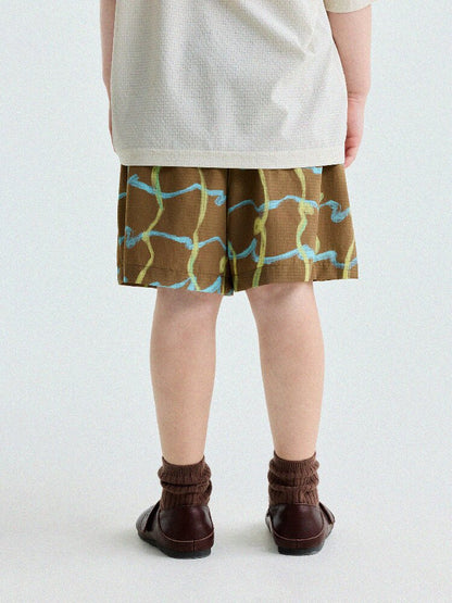 Abstract Line Quick-Dry Shorts ワッペン ハーフパンツ【mh0013197】