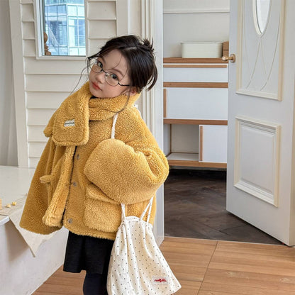 -シープボアジャケット 2点セット もこもこアウター ビッグポケット マフラーセット【mh0011408】 - mamahalo shop - ショートコート・ジャケット・ジャンパー -  べビー服 - 子供服 - 男の子 - 女の子