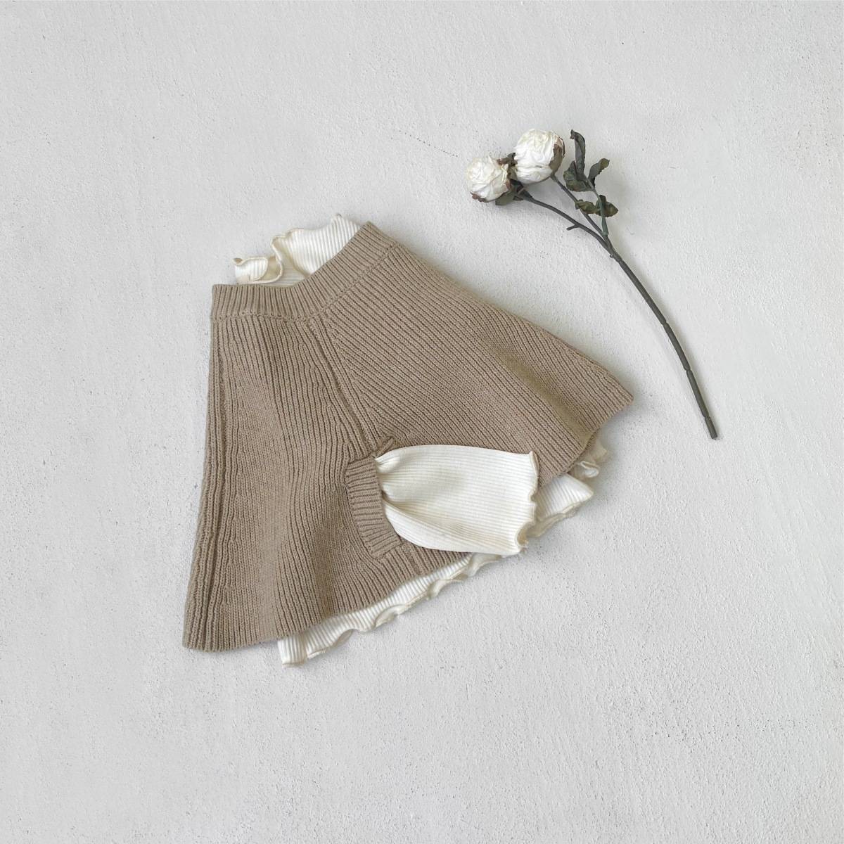 -ニットポンチョ マント リブ編み ハイネック 袖穴付き アウター【mh0011370】 - mamahalo shop - カーディガン・パーカー -  べビー服 - 子供服 - 男の子 - 女の子