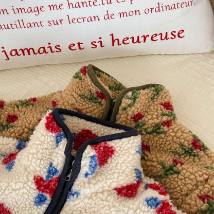 シープボアコート 花柄 フリースジャケット もこもこアウター 厚手防寒【mh0011436】