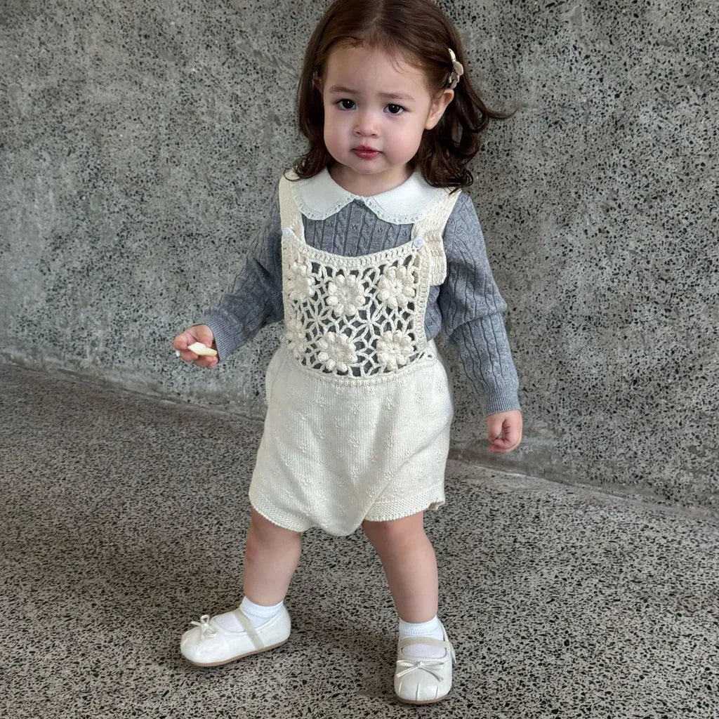 -透かし編みレースフラワーニットロンパース/ボンネット【mh0011143】 - mamahalo shop - ノースリーブロンパース -  べビー服 - 子供服 - 男の子 - 女の子