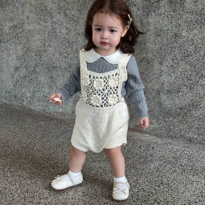 -透かし編みレースフラワーニットロンパース/ボンネット【mh0011143】 - mamahalo shop - ノースリーブロンパース -  べビー服 - 子供服 - 男の子 - 女の子