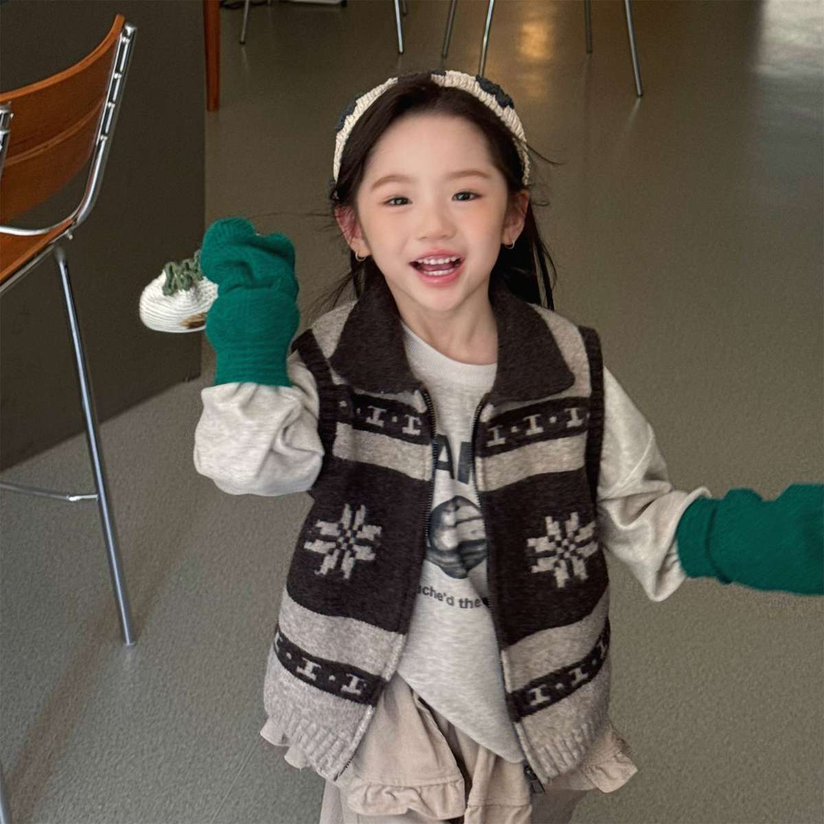 ニットベスト ジップアップ ノルディック柄 ノースリーブ トップス【mh0011429】