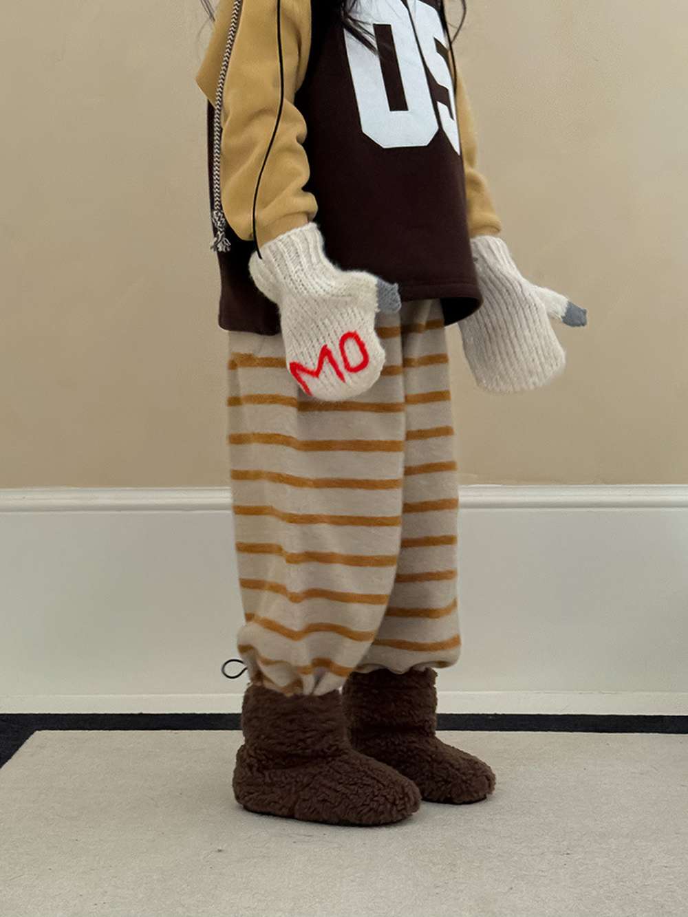 ロングボアパンツ もこもこ ボーダー スウェットパンツ【mh0011465】