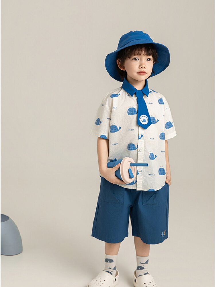 Elephant Whale Shirt ネクタイ付 アニマル 半袖シャツ【mh0012735】