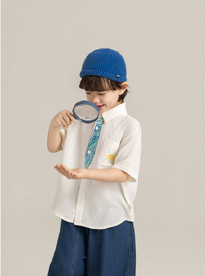 Hand-Drawn Tie Print Cotton Shirt ネクタイプリント コットン 半袖シャツ【mh0012731】