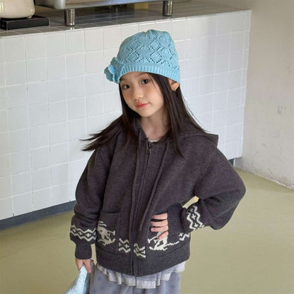 ニットフーディ ジップアップ ノルディック柄 カーディガン【mh0011430】