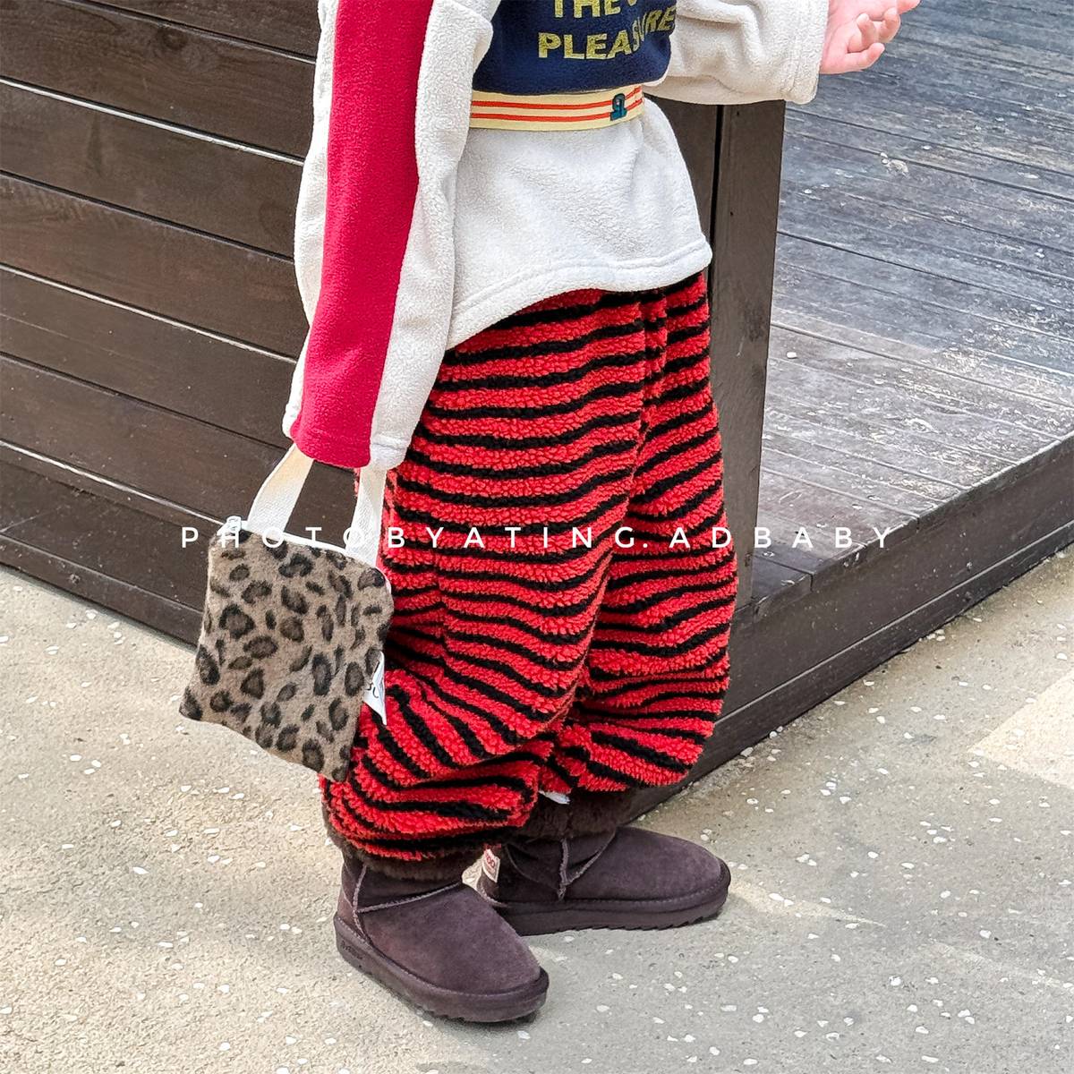 -ロングパンツ シープボア ボーダー柄 もこもこボア 長ズボン【mh0011400】 - mamahalo shop - ロングパンツ・スウェットパンツ -  べビー服 - 子供服 - 男の子 - 女の子