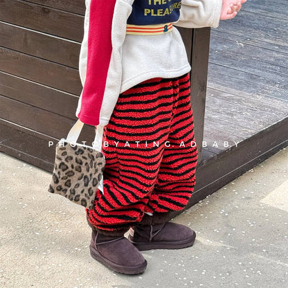 -ロングパンツ シープボア ボーダー柄 もこもこボア 長ズボン【mh0011400】 - mamahalo shop - ロングパンツ・スウェットパンツ -  べビー服 - 子供服 - 男の子 - 女の子